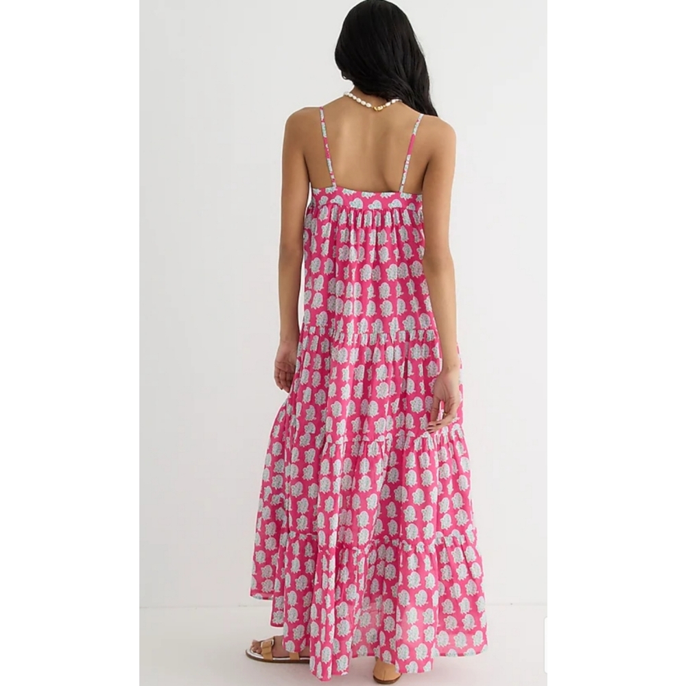 81. SZ Blockprints™ X J.Crew tie-front tiered maxi dress in bright-pink paisley - Picture 3 of 13